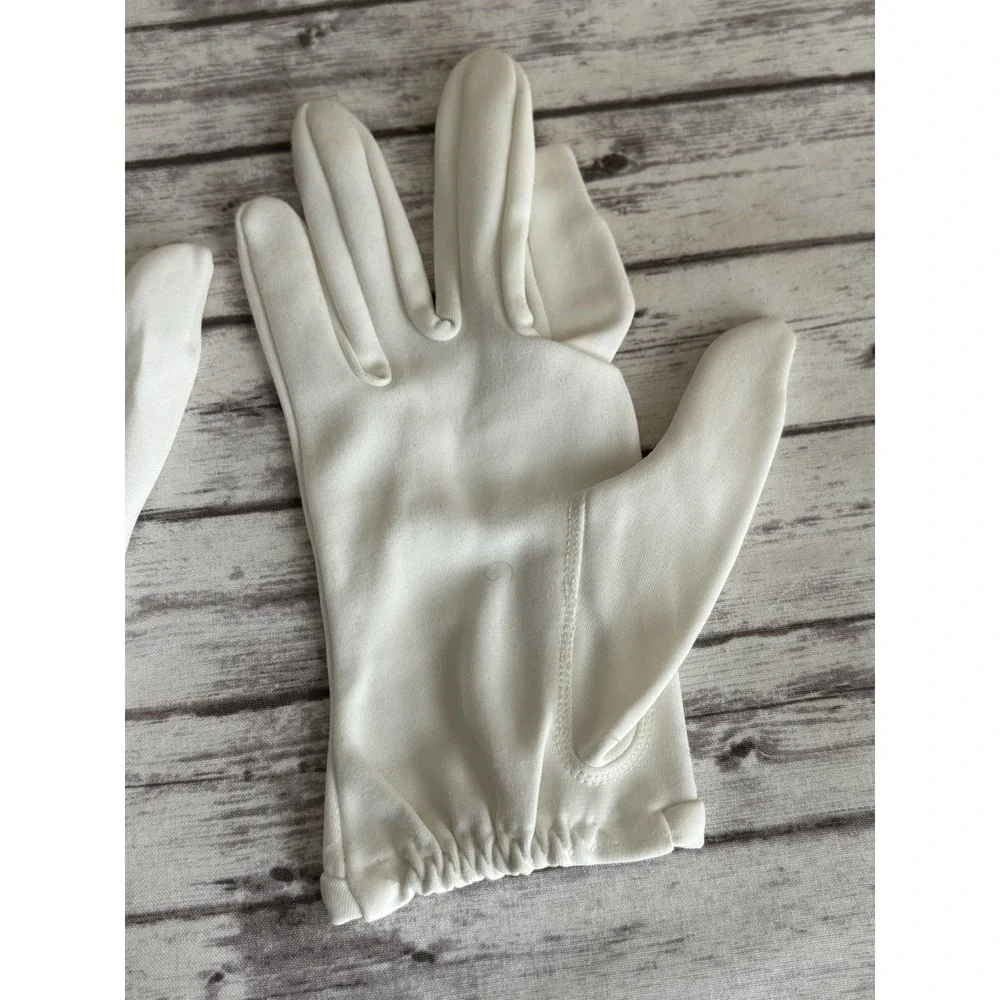 Vintage 1950s White Cotton Gloves Bows Wedding Wrist Length 9